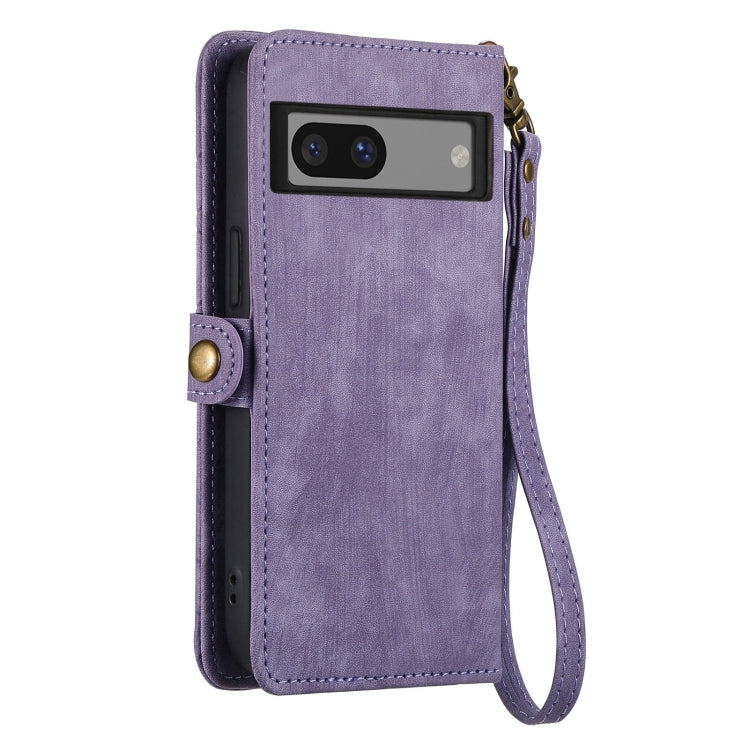 For Google Pixel 6A Geometric Zipper Wallet Side Buckle Leather Phone Case(Purple) - Google Cases by buy2fix | Online Shopping UK | buy2fix