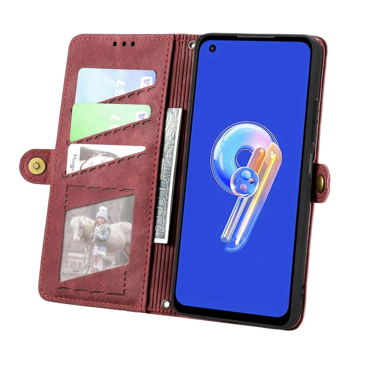 For ASUS Zenfone 10 Geometric Zipper Wallet Side Buckle Leather Phone Case(Red) - ASUS Cases by buy2fix | Online Shopping UK | buy2fix