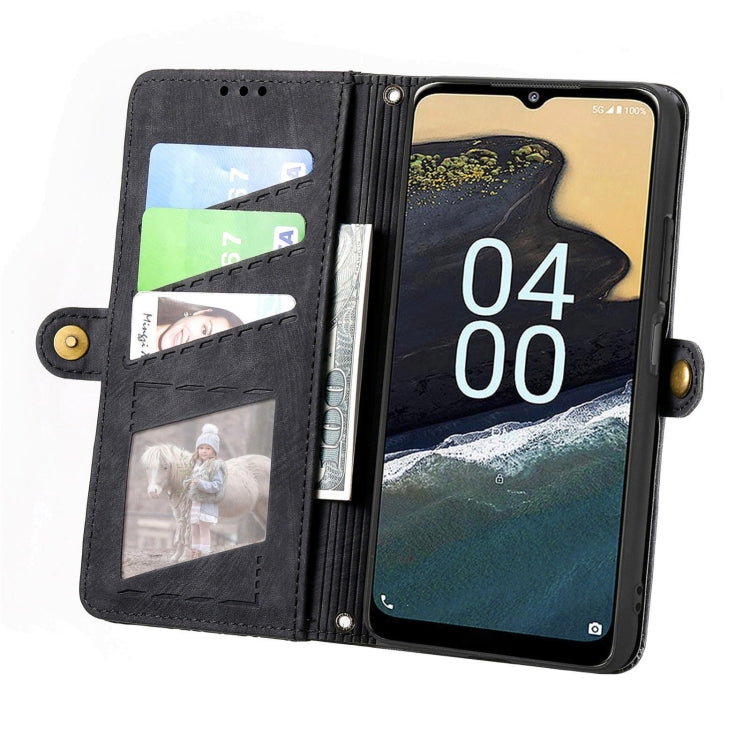 For Nokia G400 Geometric Zipper Wallet Side Buckle Leather Phone Case(Black) - Nokia Cases by buy2fix | Online Shopping UK | buy2fix