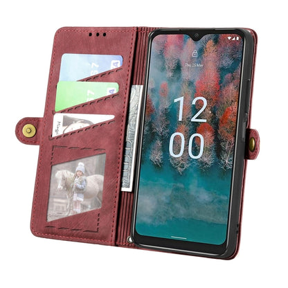 For Nokia C12 Geometric Zipper Wallet Side Buckle Leather Phone Case(Red) - Nokia Cases by buy2fix | Online Shopping UK | buy2fix