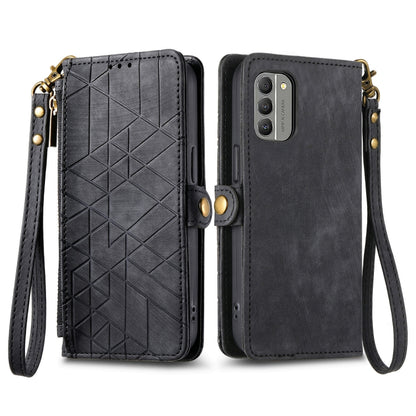 For Nokia G22 Geometric Zipper Wallet Side Buckle Leather Phone Case(Black) - Nokia Cases by buy2fix | Online Shopping UK | buy2fix