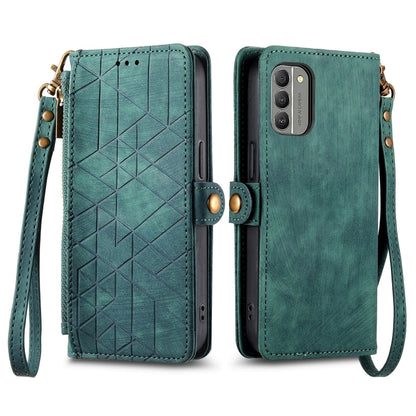 For Nokia C31 Geometric Zipper Wallet Side Buckle Leather Phone Case(Green) - Nokia Cases by buy2fix | Online Shopping UK | buy2fix