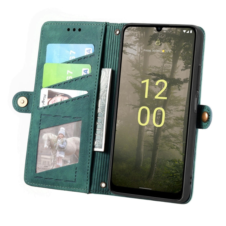 For Nokia C31 Geometric Zipper Wallet Side Buckle Leather Phone Case(Green) - Nokia Cases by buy2fix | Online Shopping UK | buy2fix