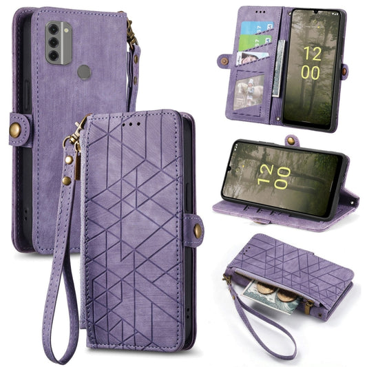 For Nokia C31 Geometric Zipper Wallet Side Buckle Leather Phone Case(Purple) - Nokia Cases by buy2fix | Online Shopping UK | buy2fix