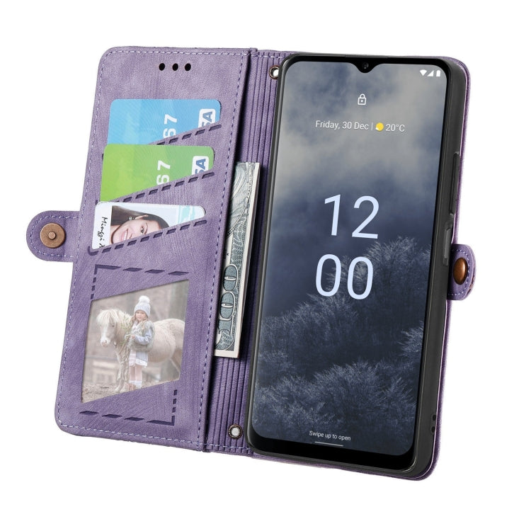 For Nokia G60 5G Geometric Zipper Wallet Side Buckle Leather Phone Case(Purple) - Nokia Cases by buy2fix | Online Shopping UK | buy2fix