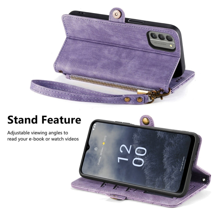 For Nokia G60 5G Geometric Zipper Wallet Side Buckle Leather Phone Case(Purple) - Nokia Cases by buy2fix | Online Shopping UK | buy2fix