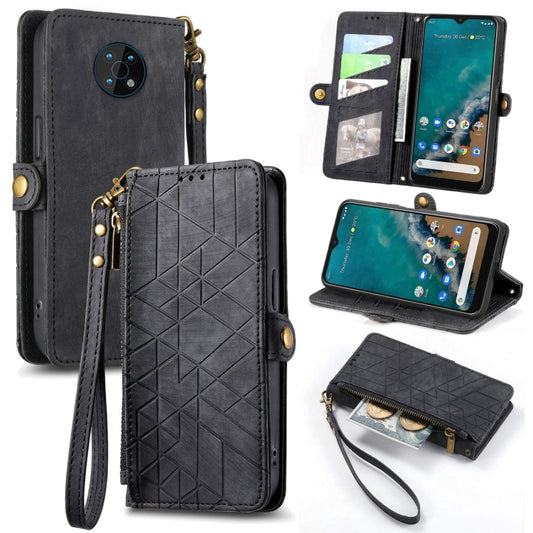 For Nokia G50 5G Geometric Zipper Wallet Side Buckle Leather Phone Case(Black) - Nokia Cases by buy2fix | Online Shopping UK | buy2fix