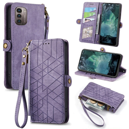 For Nokia G11/G21 Geometric Zipper Wallet Side Buckle Leather Phone Case(Purple) - Nokia Cases by buy2fix | Online Shopping UK | buy2fix