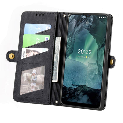 For Nokia G11/G21 Geometric Zipper Wallet Side Buckle Leather Phone Case(Black) - Nokia Cases by buy2fix | Online Shopping UK | buy2fix