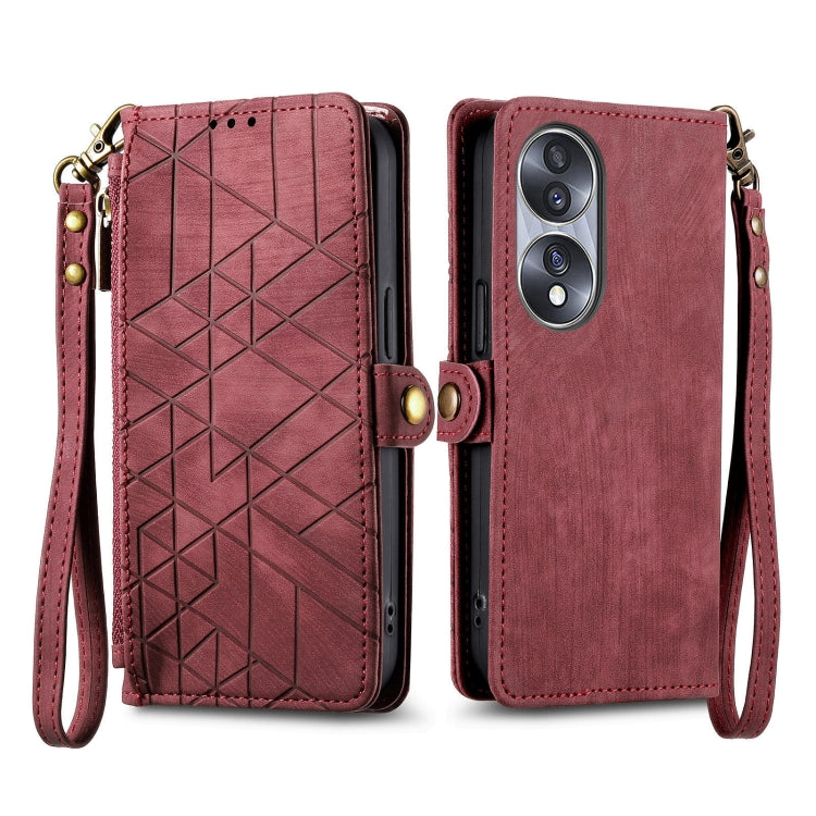 For Honor Magic5 Geometric Zipper Wallet Side Buckle Leather Phone Case(Red) - Honor Cases by buy2fix | Online Shopping UK | buy2fix