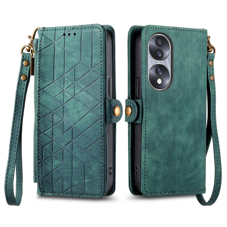 For Honor V40 Geometric Zipper Wallet Side Buckle Leather Phone Case(Green) - Honor Cases by buy2fix | Online Shopping UK | buy2fix