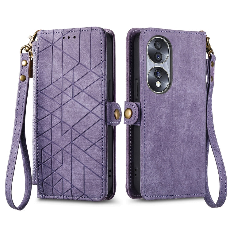 For Honor 80 Pro Geometric Zipper Wallet Side Buckle Leather Phone Case(Purple) - Honor Cases by buy2fix | Online Shopping UK | buy2fix