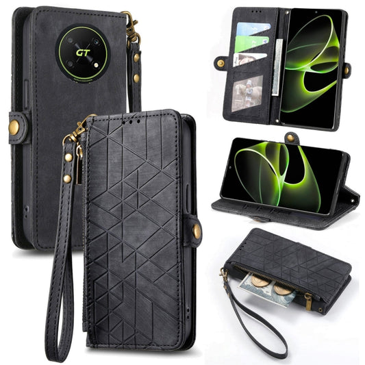 For Honor X40 GT Geometric Zipper Wallet Side Buckle Leather Phone Case(Black) - Honor Cases by buy2fix | Online Shopping UK | buy2fix