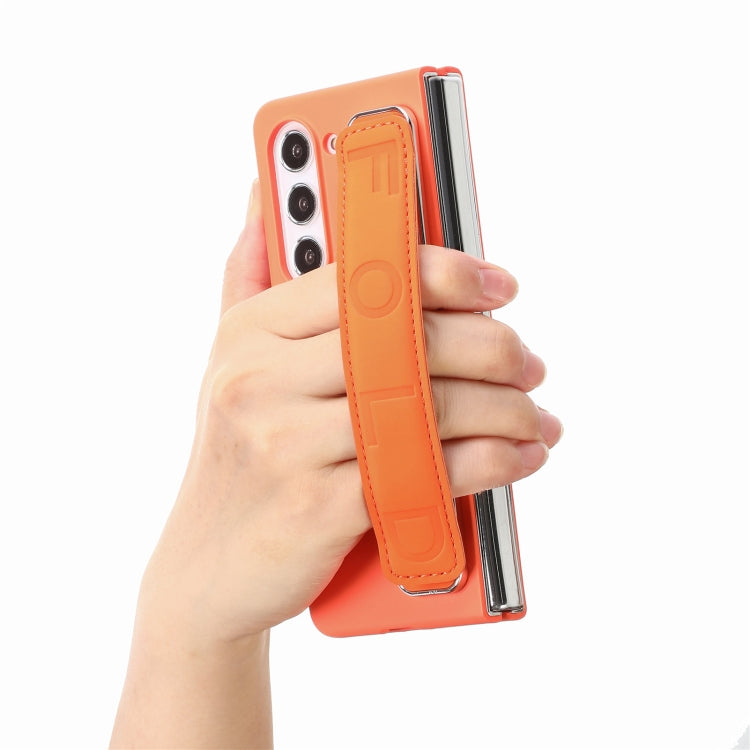 For   Samsung   Galaxy Z Fold5  5G Integrated Wristband Genuine Leather Phone Case(Orange) - Galaxy Z Fold5 Cases by buy2fix | Online Shopping UK | buy2fix