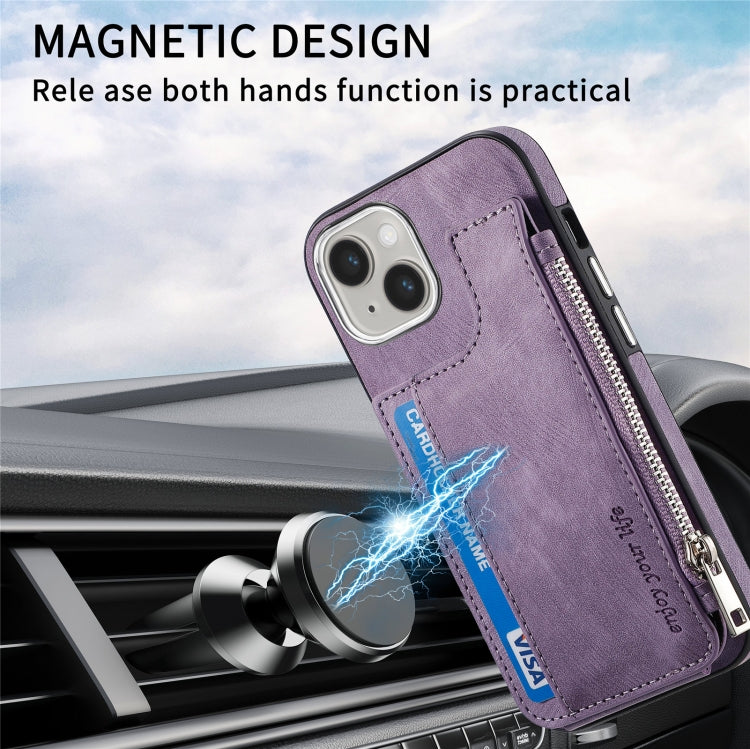 For iPhone 15 Pro Max Magsafe Zipper RFID Wallet All-inclusive Shockrpoof Phone Case(Purple) - iPhone 15 Pro Max Cases by buy2fix | Online Shopping UK | buy2fix