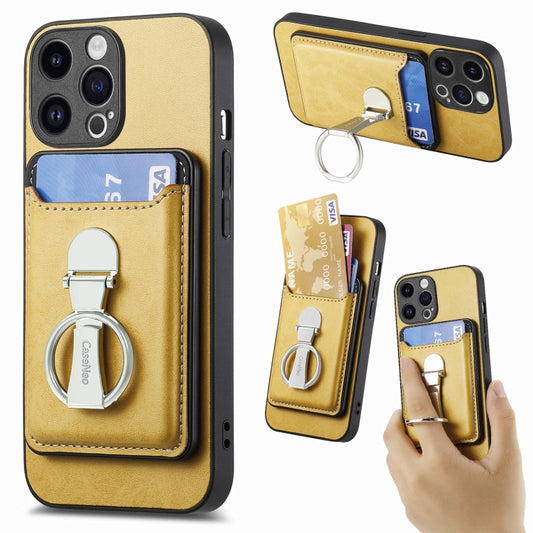 For iPhone 15 Pro Max Skin Feel Ring Holder Wallet Magnetic Phone Case(Yellow) - iPhone 15 Pro Max Cases by buy2fix | Online Shopping UK | buy2fix