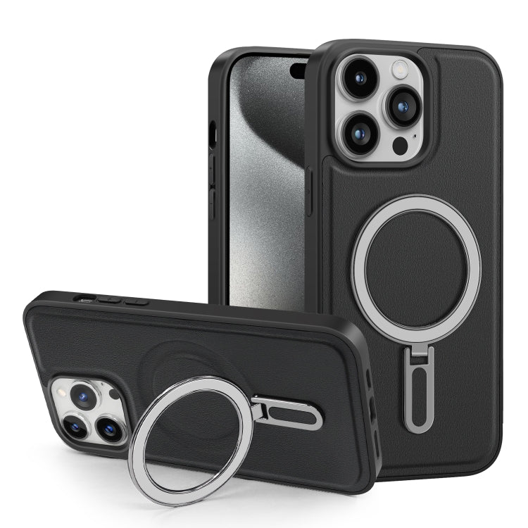 For iPhone 15 Pro Max Shield MagSafe Magnetic Holder Phone Case(Black) - iPhone 15 Pro Max Cases by buy2fix | Online Shopping UK | buy2fix