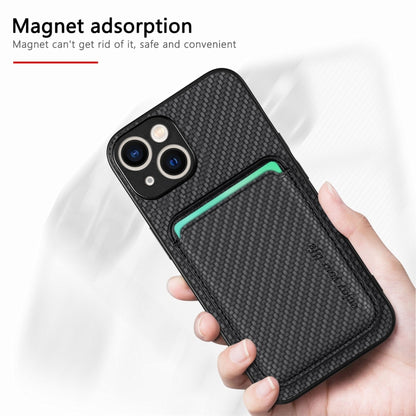 For iPhone 15 Carbon Fiber Leather Card Magsafe Phone Case(Black) - iPhone 15 Cases by buy2fix | Online Shopping UK | buy2fix