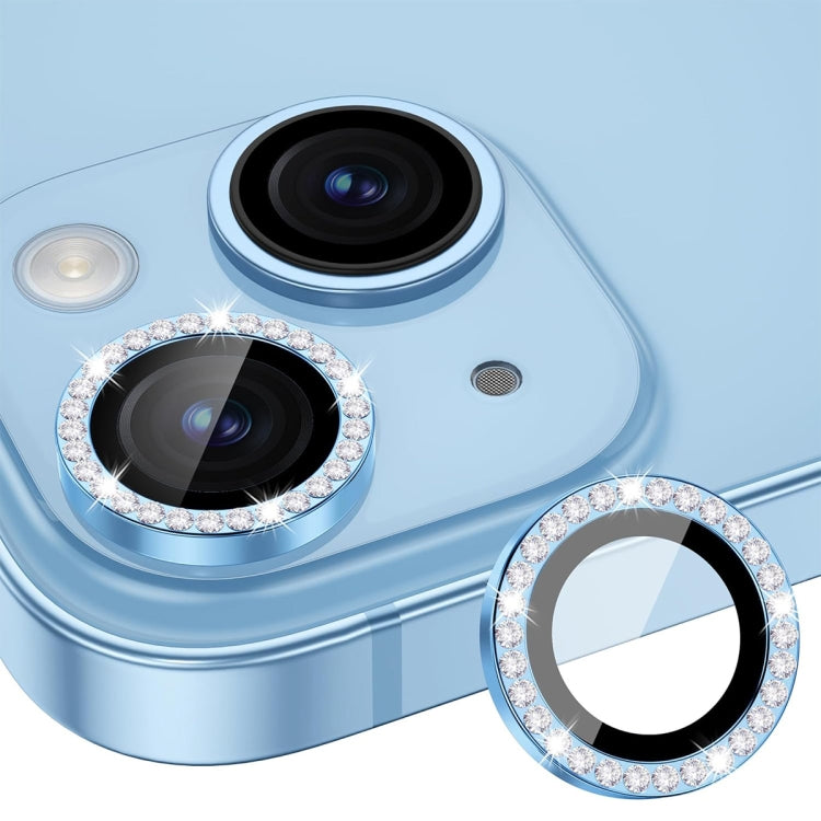 For iPhone 15 / 15 Plus ENKAY AR Anti-reflection Individual Diamond Ring Camera Lens Glass Full Film(Sierra Blue) - iPhone 15 Tempered Glass by ENKAY | Online Shopping UK | buy2fix