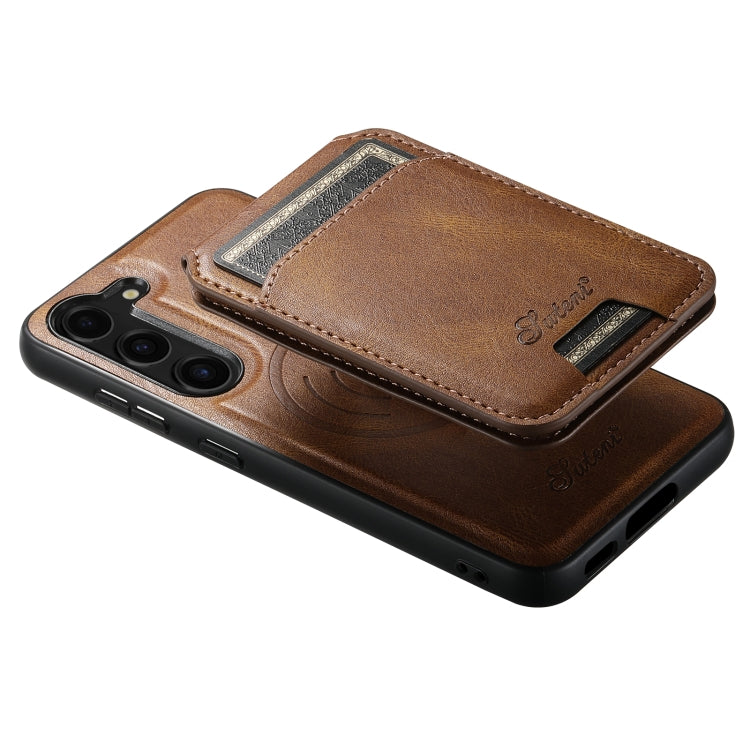 For Samsung Galaxy S24 5G Suteni H15 MagSafe Oil Eax Leather Detachable Wallet Back Phone Case(Brown) - Galaxy S24 5G Cases by Suteni | Online Shopping UK | buy2fix