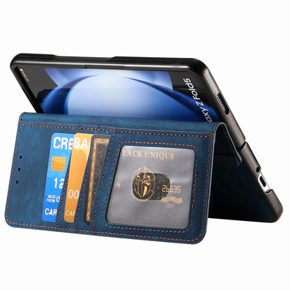 For Samsung Galaxy Z Fold5 5G Retro MagSafe Magnetic Zipper Wallet Leather Phone Case(Blue) - Galaxy Z Fold5 Cases by buy2fix | Online Shopping UK | buy2fix