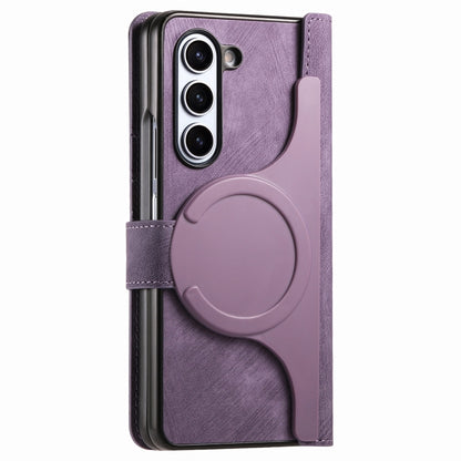 For Samsung Galaxy Z Fold5 5G Retro MagSafe Magnetic Zipper Wallet Leather Phone Case(Purple) - Galaxy Z Fold5 Cases by buy2fix | Online Shopping UK | buy2fix