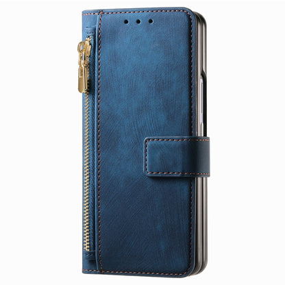 For Samsung Galaxy Z Fold4 Retro MagSafe Magnetic Zipper Wallet Leather Phone Case(Blue) - Galaxy Z Fold4 5G Cases by buy2fix | Online Shopping UK | buy2fix