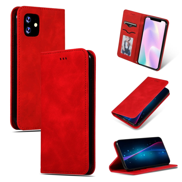 For iPhone 11 Retro Skin Feel Business Magnetic Horizontal Flip Leather Case (Red) - Apple Accessories by buy2fix | Online Shopping UK | buy2fix