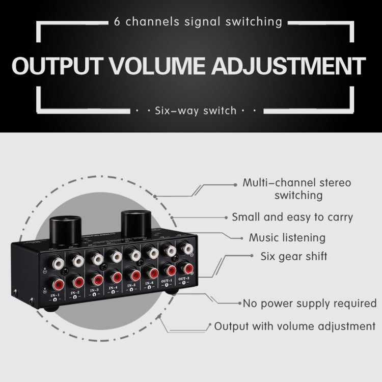 B026 6 Input 2 Output Or 2 Input 6 Output Audio Signal Source Selection Switcher RCA Port -  by buy2fix | Online Shopping UK | buy2fix