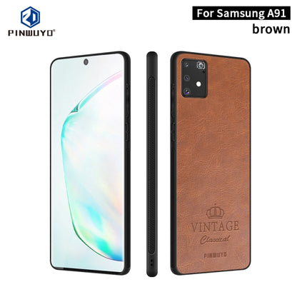 For Galaxy A91 / S10 Lite PINWUYO Pin Rui Series Classical Leather Texture PC + TPU Waterproof  Anti-fall All-inclusive Protective Case Shell(Brown) - Galaxy Phone Cases by PINWUYO | Online Shopping UK | buy2fix