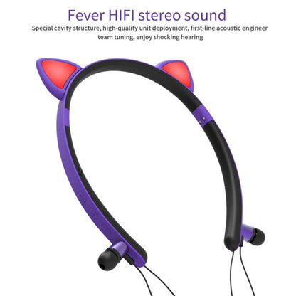 ZW29 Cat Ear Stereo Sound HIFI Fashion Outdoor Portable Sports Wireless  Bluetooth Headset with Mic & LED Light Glowing(Purple) - Neck-mounted Earphone by buy2fix | Online Shopping UK | buy2fix