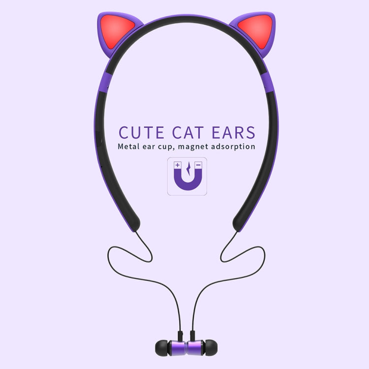 ZW29 Cat Ear Stereo Sound HIFI Fashion Outdoor Portable Sports Wireless  Bluetooth Headset with Mic & LED Light Glowing(Purple) - Neck-mounted Earphone by buy2fix | Online Shopping UK | buy2fix