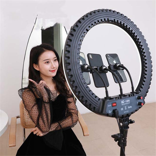 HQ-18N 18 inch 45cm LED Ring Vlogging Photography Video Lights Kits with Remote Control & Phone Clamp & 2.1m Tripod Mount, EU Plug - Consumer Electronics by buy2fix | Online Shopping UK | buy2fix