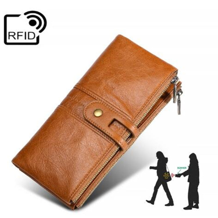 Ladies Genuine Leather Long Wallet Anti-theft Card Bag Multifunctional Clutch Bag(Brown) - Home & Garden by buy2fix | Online Shopping UK | buy2fix