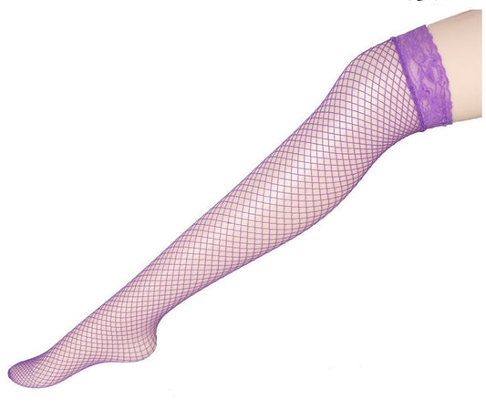 Sexy Linger Over Knee Socks Sexy Fishnet Lace Nylon Top Mesh Thigh High Stockings Pantyhose Long Tights(Purple) - Outdoor & Sports by buy2fix | Online Shopping UK | buy2fix