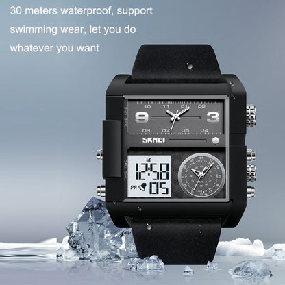 SKMEI 2021 Square Large Dial Triple Movement Men Sports Watch(Black White Machine) - LED Digital Watches by SKMEI | Online Shopping UK | buy2fix