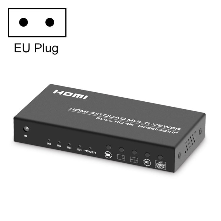 FJGEAR FJ-401HF 4 In 1 Out 4K HDMI Splitter Supports Four Screen Segmentation, Plug Type:EU Plug(Black) - Splitter by FJGEAR | Online Shopping UK | buy2fix