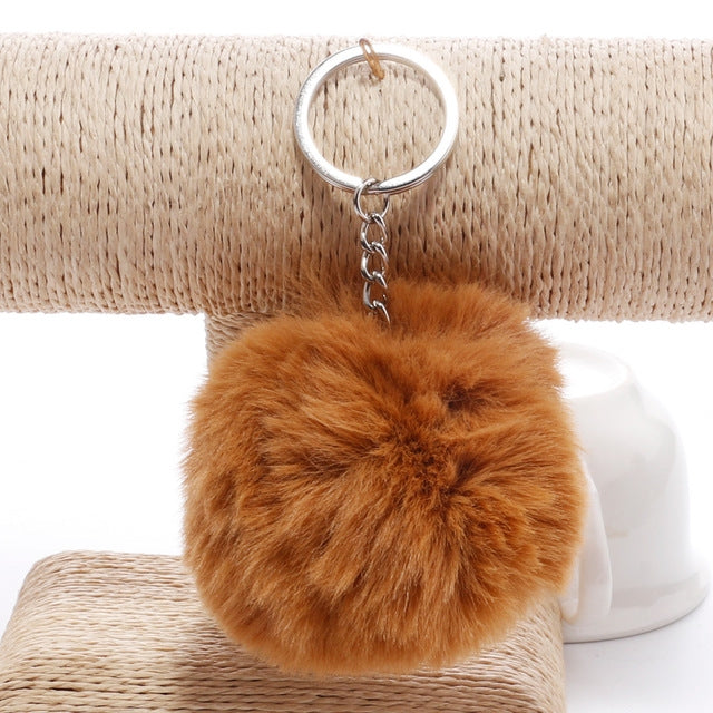 Simple Key Chain Fur Ball Pompon Keychain Pompom Artificial Rabbit Fur Animal Keychains for Woman Car Bag Key Rings(brown) - Key Rings by KOOROL | Online Shopping UK | buy2fix