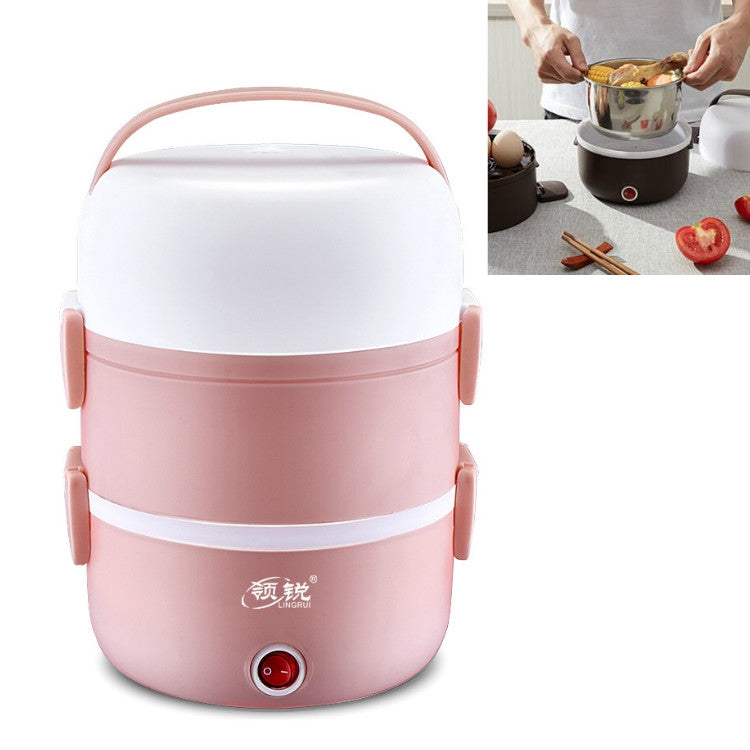 LINGRUI Multi-Function Electric Lunch Box Electric Heating Insulation Cooking Mini Rice Cooker, CN Plug, Specification:Three Layer(Pink) - Home & Garden by buy2fix | Online Shopping UK | buy2fix