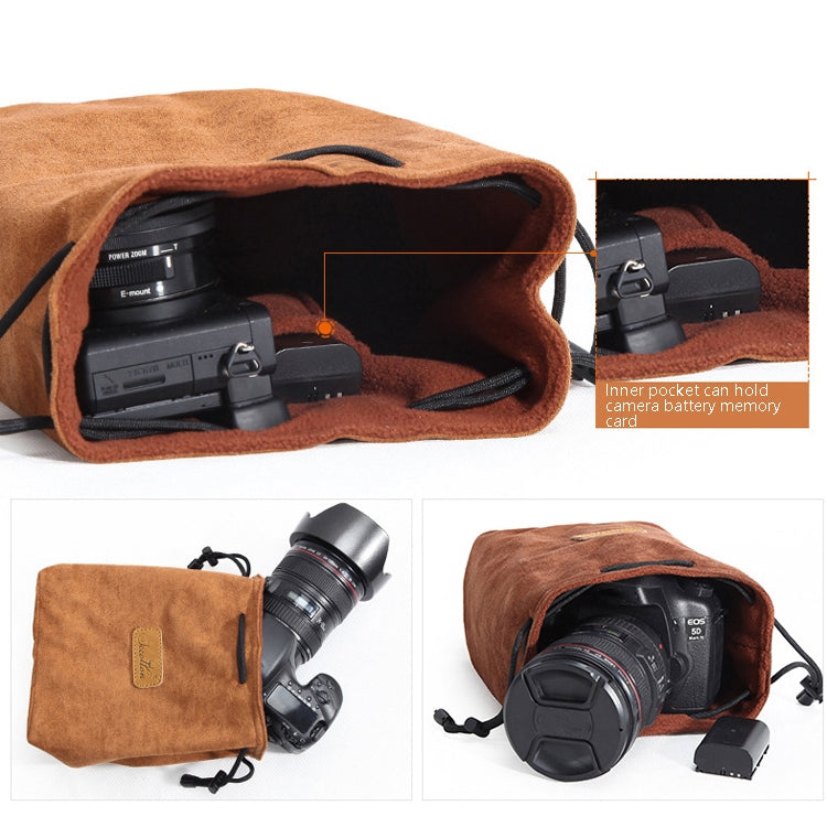 S.C.COTTON Liner Shockproof Digital Protection Portable SLR Lens Bag Micro Single Camera Bag Square Khaki M - Lens Bag by S.C.COTTON | Online Shopping UK | buy2fix