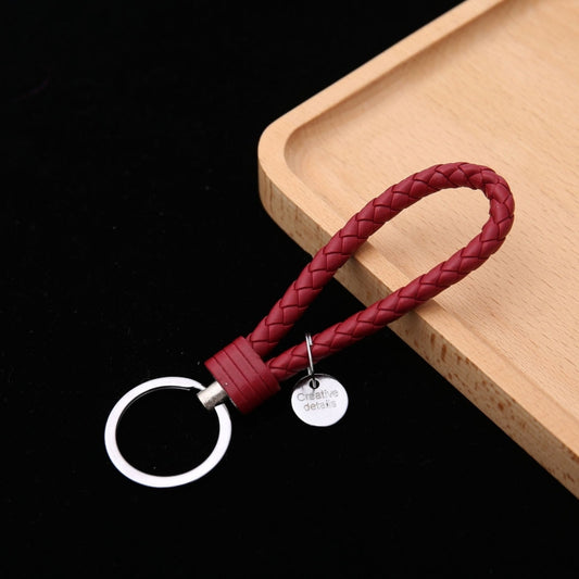 100 PCS Woven Leather Cord Keychain Car Pendant Leather Key Ring Baotou With Small Round Piece( Red Wine) - Key Rings by buy2fix | Online Shopping UK | buy2fix