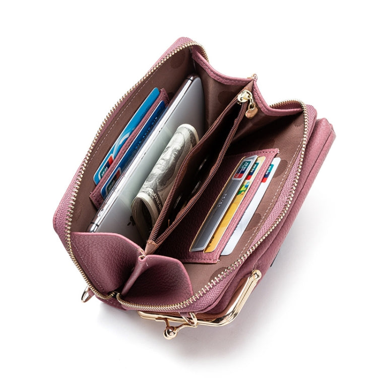 H2107 Ladies Mobile Phone Bag Shoulder Messenger Bag Pebbled Zipper Wallet(Pink) - Single-shoulder Bags by buy2fix | Online Shopping UK | buy2fix