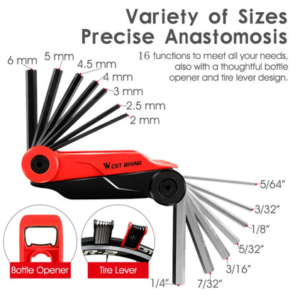 West Biking 16 In 1 Bicycle Repair Tool Multi-Function Wrench Hex Tool Riding Equipment(Black Yellow) - Outdoor & Sports by West Biking | Online Shopping UK | buy2fix