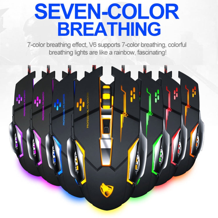 T-WOLF V6 USB Interface 6-Buttons 3200 DPI Wired Mouse Gaming Mechanical Macro Programming 7-Color Luminous Gaming Mouse, Cable Length: 1.5m(Macro Definition Silent Version White) - Wired Mice by T-WOLF | Online Shopping UK | buy2fix
