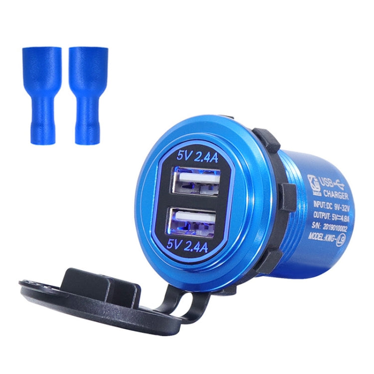 Metal Double USB Car Charger 5V 4.8A Aluminum Alloy Car Charger(Blue Shell Blue Light With Terminal) - In Car by buy2fix | Online Shopping UK | buy2fix
