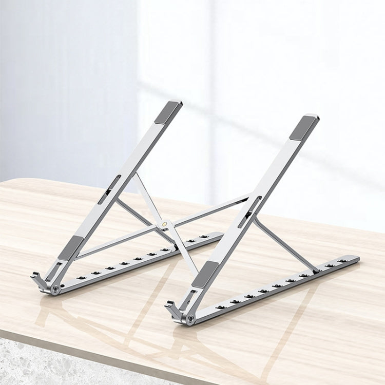 Oatsbasf V01 Portable Metal Laptop Cooling Bracket Aluminum Alloy Folding Adjustable Lifting Stand(Silver) - Computer & Networking by Oatsbasf | Online Shopping UK | buy2fix