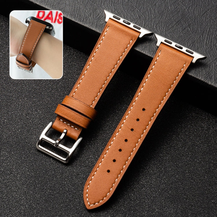 Cowhide Leather Strap Watch Band For Apple Watch Ultra 49mm / Series 8&7 45mm / SE 2&6&SE&5&4 44mm / 3&2&1 42mm(Caramel Brown) - Watch Bands by buy2fix | Online Shopping UK | buy2fix