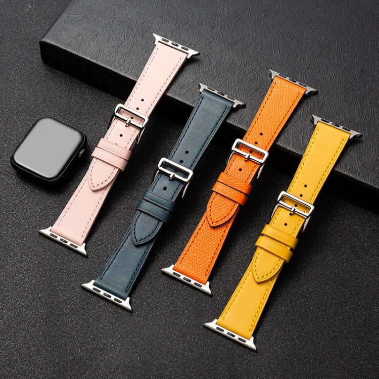 Cowhide Leather Strap Watch Band For Apple Watch Ultra 49mm / Series 8&7 45mm / SE 2&6&SE&5&4 44mm / 3&2&1 42mm(Orange) - Watch Bands by buy2fix | Online Shopping UK | buy2fix