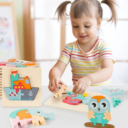 3 PCS Early Childhood Education Wooden Three-Dimensional Jigsaw Puzzle Toy(Elephant) - Puzzle Toys by buy2fix | Online Shopping UK | buy2fix