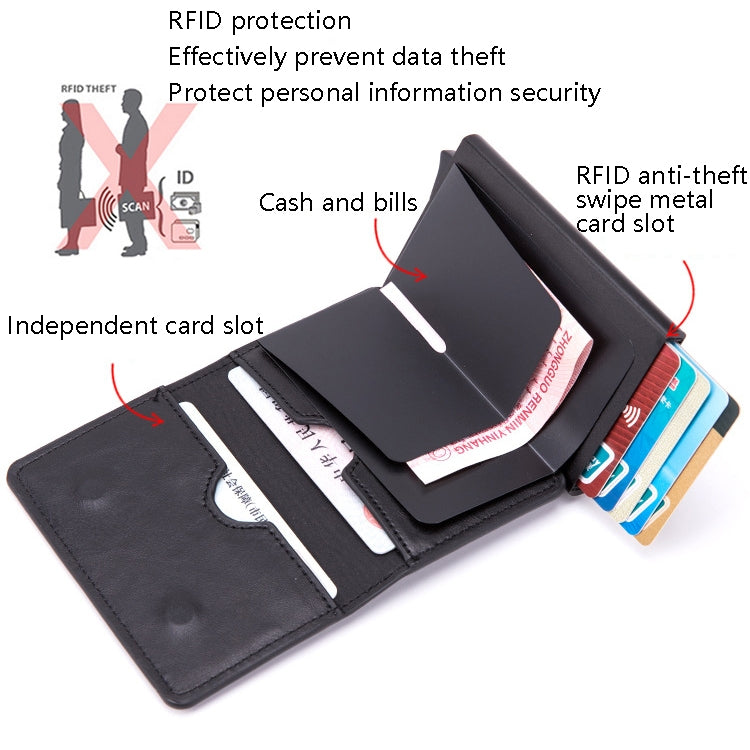 Automatic Cartridge Male Ladies Stainless Steel Credit Card Package RFID Business Card Box(Crocodile Grain Black) - Antimagnetic RFID Package by buy2fix | Online Shopping UK | buy2fix